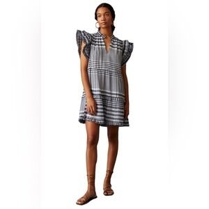 NWT Marie Oliver Tiered Bay DressOrgandy Check Black & White Plaid Mini Size L